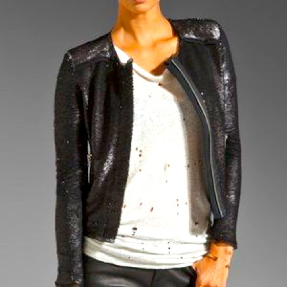 Black Sequin Embellishments collarless Evening Jacket XS